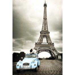 Paris Blue Car Romance